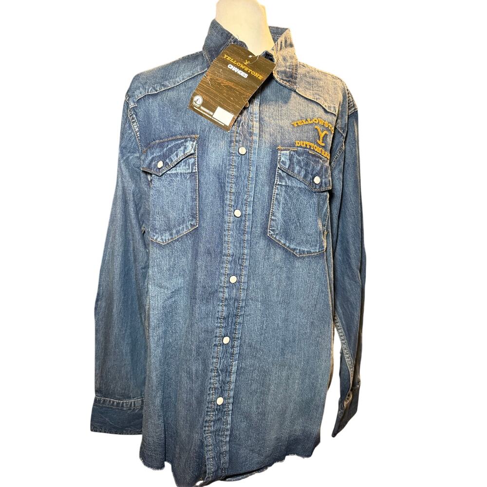 Yellowstone Dutton Ranch Denim Western Snap Button Shirt, Men's Medium, NWT